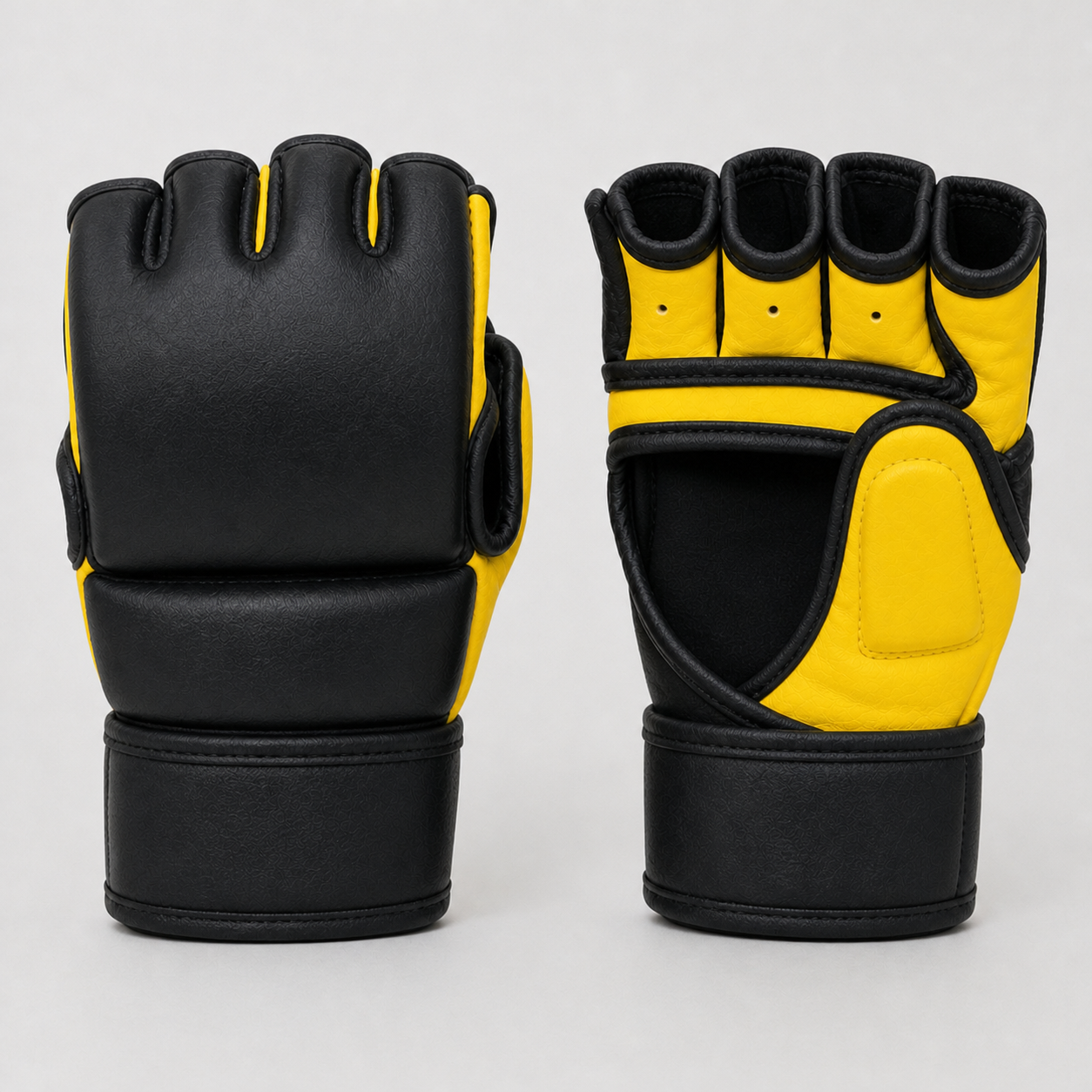MMA Gloves PU Leather Black & Yellow Wholesale & Private Label Manufacturer